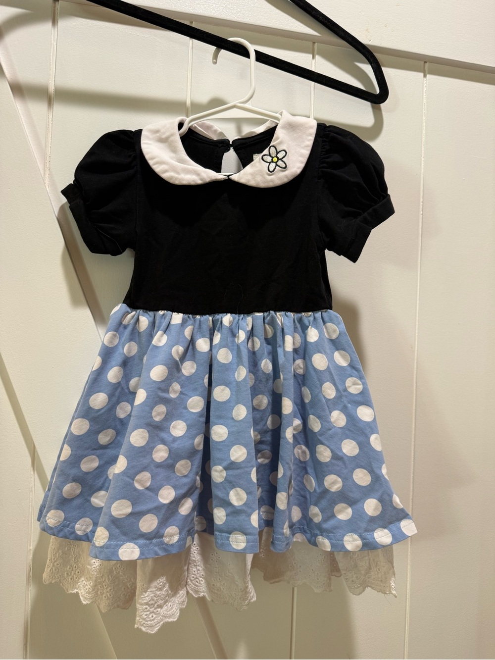 Taylor Joelle Girls Polka Dot Blue & Black Dress with White